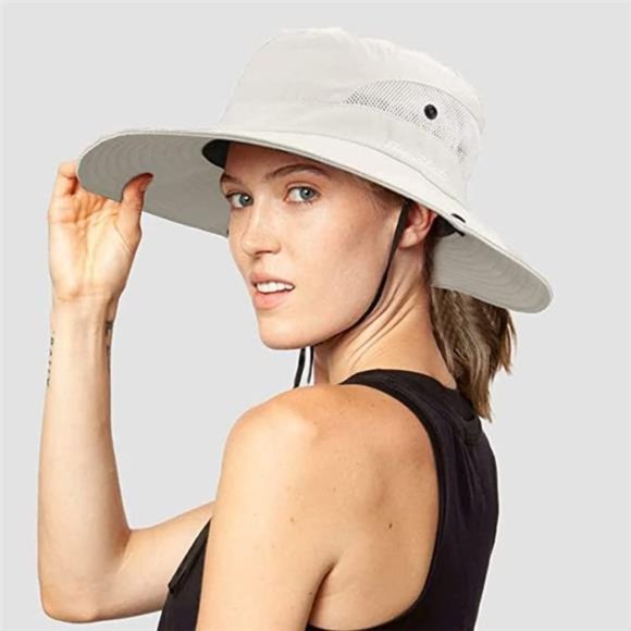 Women's Outdoor UV-Protection-Foldable Sun-Hats Mesh Beach with Ponytail Hole - Picture 6 of 8